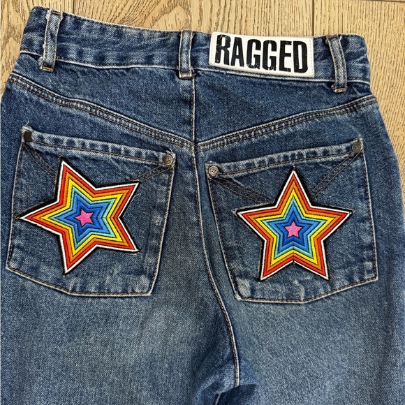 The Ragged Priest Dark Blue Straight Leg Jeans with Star Patches - Picture 2 of 6